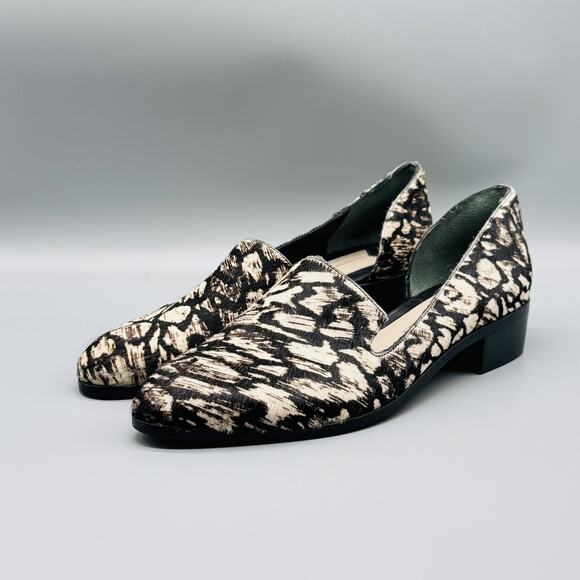 10 Crosby Derek Lam Shoes Womens 10 Black Animal Print Loafer Block Heel Pony - Picture 4 of 13